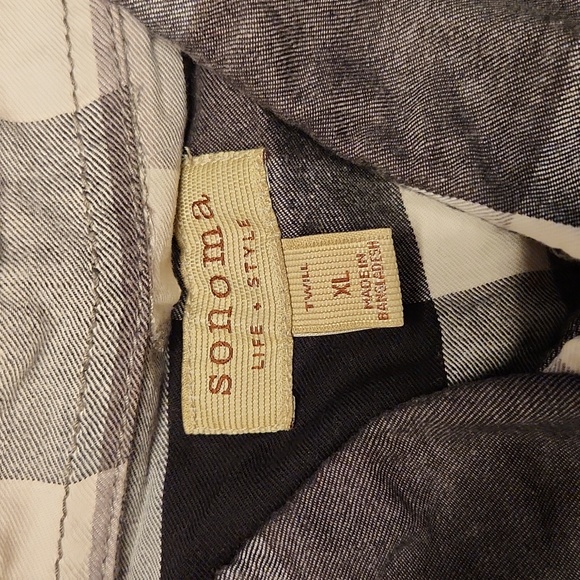 Men's Sonoma XL Button Down Shirt, with 2 Pockets, Checked Black White Gray - Picture 3 of 6